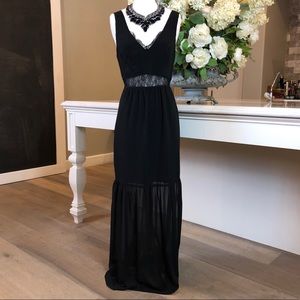 NWT BCBG Sheer Black Maxi Dress with Lace
